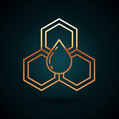 Gold line Honeycomb icon isolated on dark blue background. Honey cells symbol. Sweet natural food. Vector Illustrationのイラスト素材