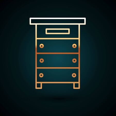 Gold line Hive for bees icon isolated on dark blue background. Beehive symbol. Apiary and beekeeping. Sweet natural food. Vector Illustrationのイラスト素材
