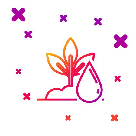Color line Watering plant icon isolated on white background. Seed and seedling. Irrigation symbol. Leaf nature. Gradient random dynamic shapes. Vector Illustrationのイラスト素材