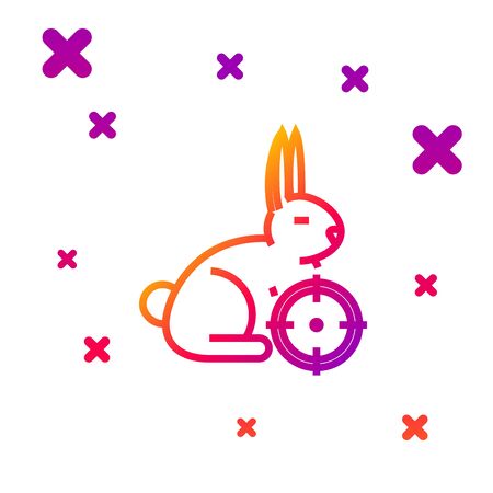 Color line Hunt on rabbit with crosshairs icon isolated on white background. Hunting club with rabbit and target. Rifle lens aiming a hare. Gradient random dynamic shapes. Vector Illustrationのイラスト素材