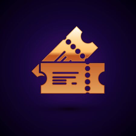 Gold Cinema ticket icon isolated on dark blue background. Vector Illustrationのイラスト素材