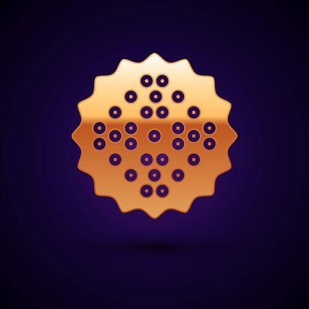Gold Cracker biscuit icon isolated on dark blue background. Sweet cookie. Vector Illustrationのイラスト素材
