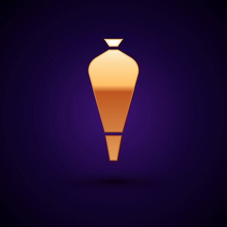 Gold Pastry bag for decorate cakes with cream icon isolated on dark blue background. Kitchenware and utensils. Vector Illustrationのイラスト素材
