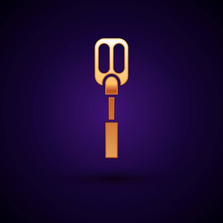 Gold Spatula icon isolated on dark blue background. Kitchen spatula icon. BBQ spatula sign. Barbecue and grill tool. Vector Illustrationのイラスト素材