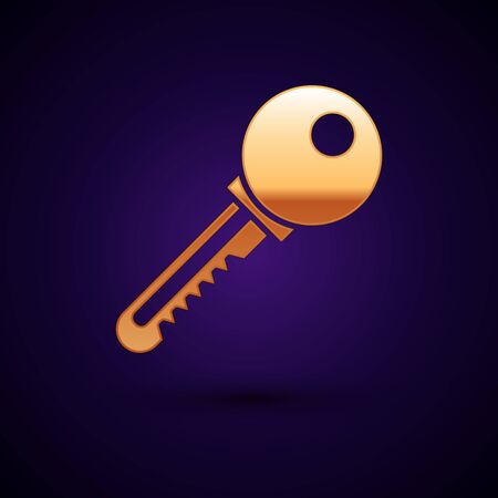 Gold Key icon isolated on dark blue background. Vector Illustrationのイラスト素材