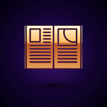 Gold Open book icon isolated on dark blue background. Vector Illustrationのイラスト素材