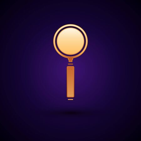 Gold Magnifying glass icon isolated on dark blue background. Search, focus, zoom, business symbol. Vector Illustrationのイラスト素材