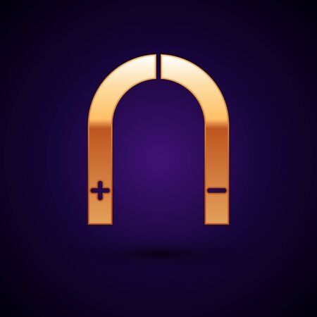 Gold Magnet icon isolated on dark blue background. Horseshoe magnet, magnetism, magnetize, attraction. Vector Illustrationのイラスト素材