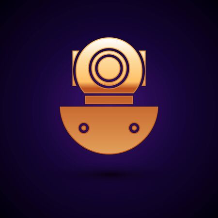 Gold Aqualung icon isolated on dark blue background. Diving helmet. Diving underwater equipment. Vector Illustrationのイラスト素材