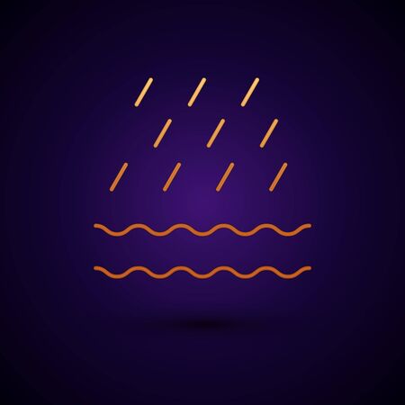Gold Rain and waves icon isolated on dark blue background. Rain cloud precipitation with rain drops. Vector Illustrationのイラスト素材
