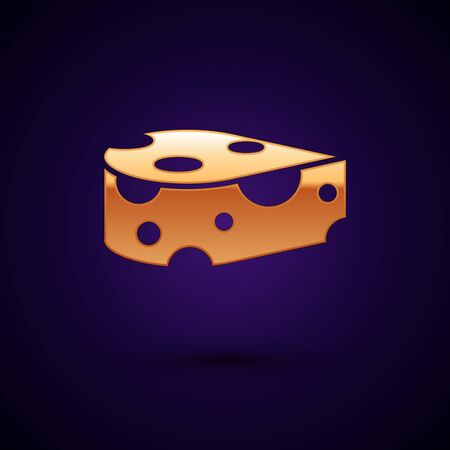 Gold Cheese icon isolated on dark blue background. Vector Illustrationのイラスト素材