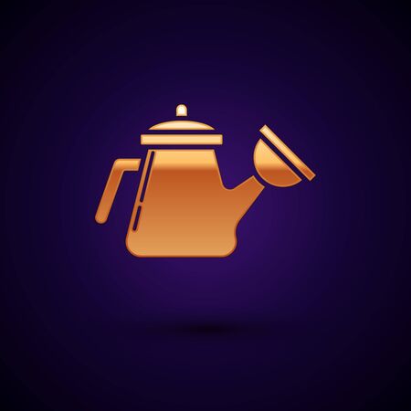 Gold Watering can icon isolated on dark blue background. Irrigation symbol. Vector Illustrationのイラスト素材