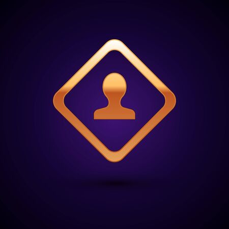Gold Road traffic sign. Signpost icon isolated on dark blue background. Pointer symbol. Isolated street information sign. Direction sign. Vector Illustrationのイラスト素材