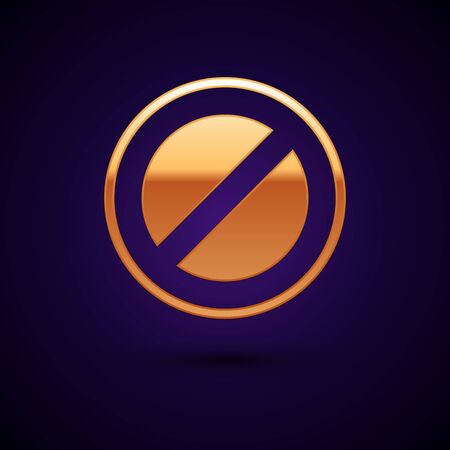 Gold Stop sign icon isolated on dark blue background. Traffic regulatory warning stop symbol. Vector Illustrationのイラスト素材