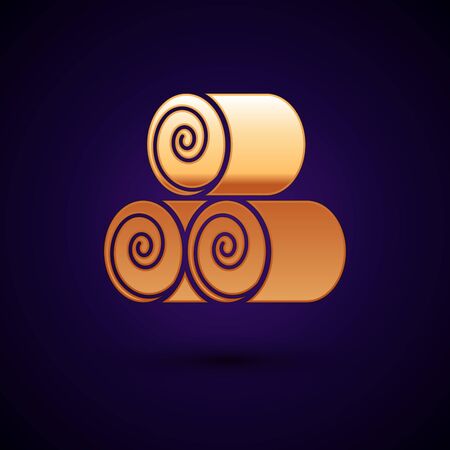 Gold Roll of hay icon isolated on dark blue background. Vector Illustrationのイラスト素材