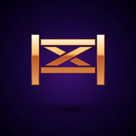 Gold Garden fence wooden icon isolated on dark blue background. Vector Illustrationのイラスト素材