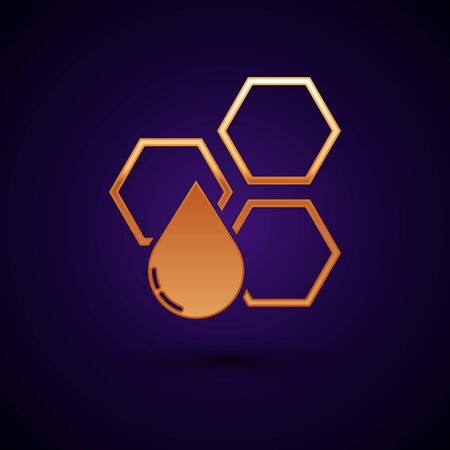 Gold Honeycomb icon isolated on dark blue background. Honey cells symbol. Sweet natural food. Vector Illustrationのイラスト素材