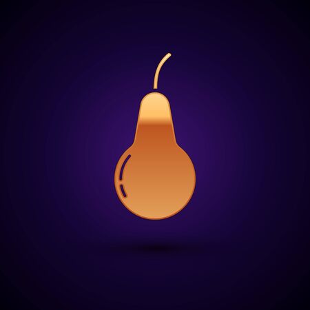 Gold Pear icon isolated on dark blue background. Fruit with leaf symbol. Vector Illustrationのイラスト素材