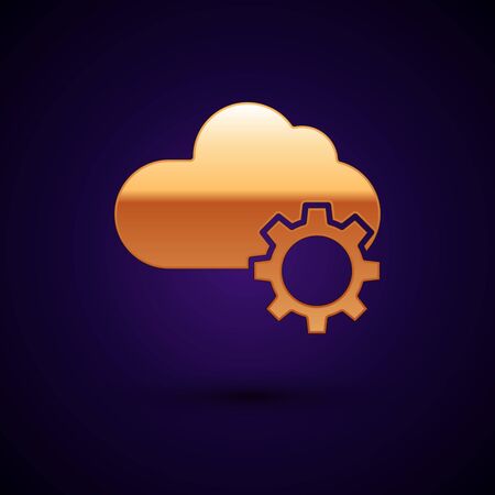 Gold Cloud technology data transfer and storage icon isolated on dark blue background. Adjusting, service, setting, maintenance, repair, fixing. Vector Illustrationのイラスト素材
