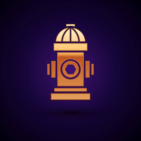 Gold Fire hydrant icon isolated on dark blue background. Vector Illustrationのイラスト素材