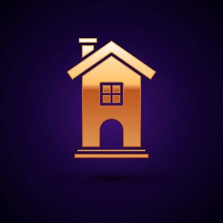 Gold House icon isolated on dark blue background. Home symbol. Vector Illustration