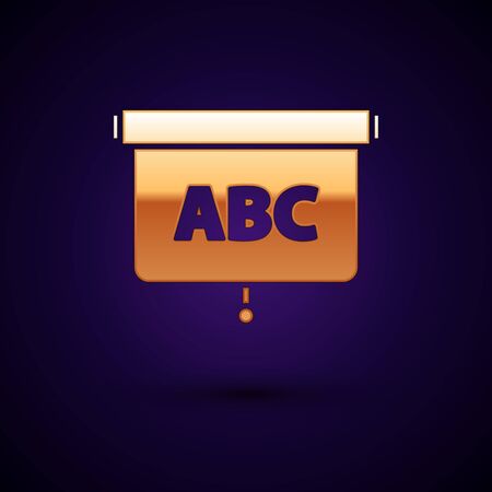 Gold Chalkboard icon isolated on dark blue background. School Blackboard sign. Vector Illustrationのイラスト素材