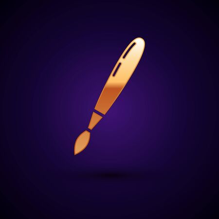 Gold Paint brush icon isolated on dark blue background. Vector Illustrationのイラスト素材