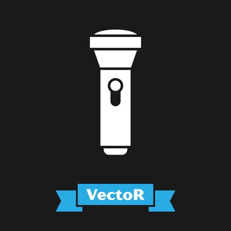 White Flashlight icon isolated on black background. Vector Illustrationのイラスト素材