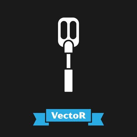 White Spatula icon isolated on black background. Kitchen spatula icon. BBQ spatula sign. Barbecue and grill tool. Vector Illustrationのイラスト素材