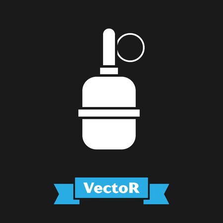White Hand grenade icon isolated on black background. Bomb explosion. Vector Illustrationのイラスト素材