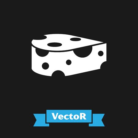 White Cheese icon isolated on black background. Vector Illustrationのイラスト素材