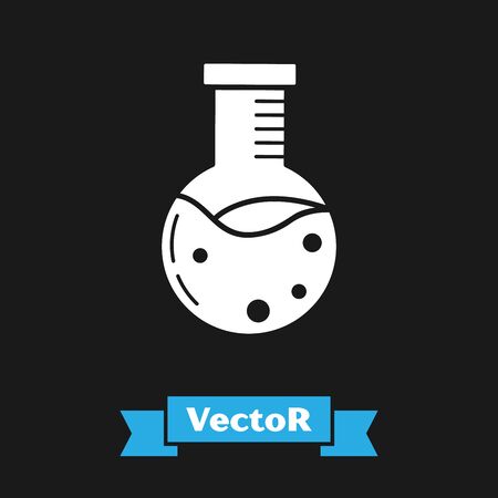 White Test tube and flask chemical laboratory test icon isolated on black background. Laboratory glassware sign. Vector Illustrationのイラスト素材