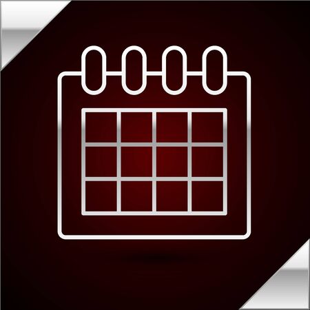 Silver line Calendar icon isolated on dark red background. Event reminder symbol. Vector Illustrationのイラスト素材