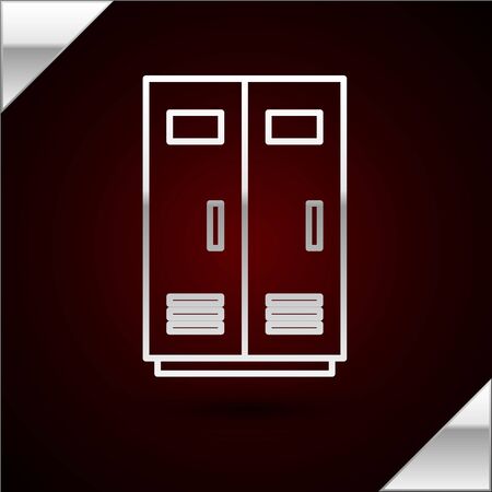 Silver line Locker or changing room for football, basketball team or workers icon isolated on dark red background. Vector Illustrationのイラスト素材