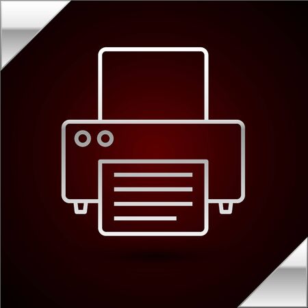 Silver line Printer icon isolated on dark red background. Vector Illustrationのイラスト素材