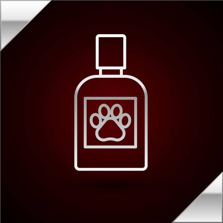 Silver line Dog medicine bottle icon isolated on dark red background. Container with pills. Prescription medicine for animal. Vector Illustrationのイラスト素材