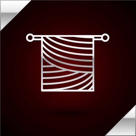 Silver line Knitting icon isolated on dark red background. Wool emblem with knitted fabric and needle. Label for hand made, knitting or tailor shop. Vector Illustrationのイラスト素材