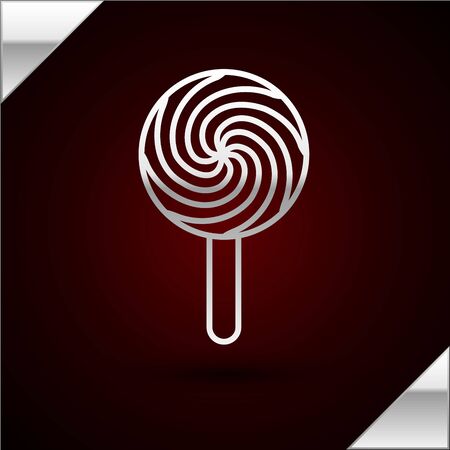 Silver line Lollipop icon isolated on dark red background. Food, delicious symbol. Vector Illustrationのイラスト素材