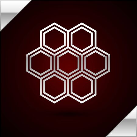 Silver line Honeycomb icon isolated on dark red background. Honey cells symbol. Sweet natural food. Vector Illustrationのイラスト素材