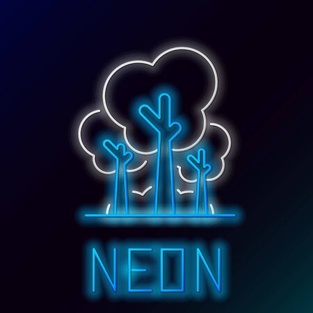 Blue glowing neon line Trees icon isolated on black background. Forest symbol. Colorful outline concept. Vector Illustrationのイラスト素材