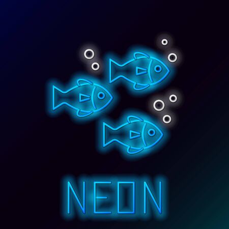 Blue glowing neon line Fish icon isolated on black background. Colorful outline concept. Vector Illustrationのイラスト素材
