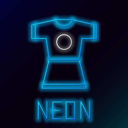 Blue glowing neon line Woman dress icon isolated on black background. Clothes sign. Colorful outline concept. Vector Illustrationのイラスト素材