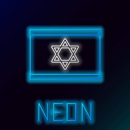 Blue glowing neon line Flag of Israel icon isolated on black background. National patriotic symbol. Colorful outline concept. Vector Illustrationのイラスト素材