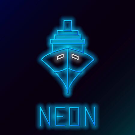 Blue glowing neon line Cargo ship icon isolated on black background. Colorful outline concept. Vector Illustrationのイラスト素材