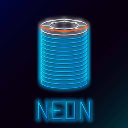 Blue glowing neon line Casino chips icon isolated on black background. Casino gambling. Colorful outline concept. Vector Illustrationのイラスト素材