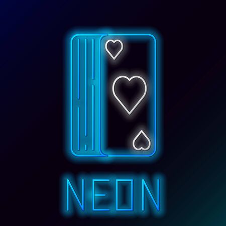 Blue glowing neon line Deck of playing cards icon isolated on black background. Casino gambling. Colorful outline concept. Vector Illustrationのイラスト素材