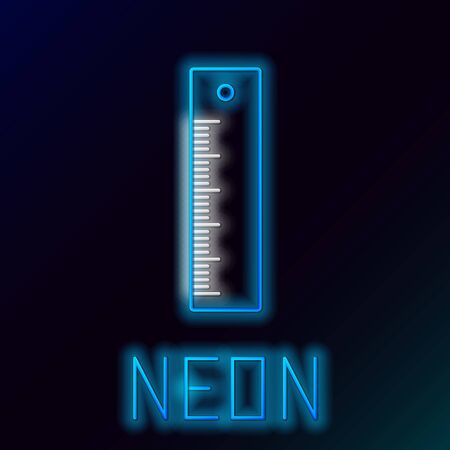 Blue glowing neon line Ruler icon isolated on black background. Straightedge symbol. Colorful outline concept. Vector Illustrationのイラスト素材