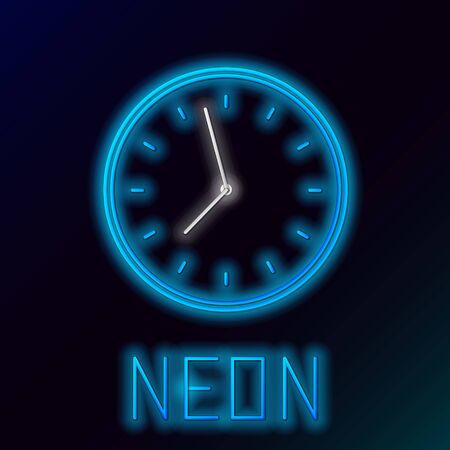 Blue glowing neon line Clock icon isolated on black background. Time symbol. Colorful outline concept. Vector Illustrationのイラスト素材