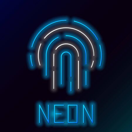Blue glowing neon line Fingerprint icon isolated on black background. ID app icon. Identification sign. Touch id. Colorful outline concept. Vector Illustrationのイラスト素材