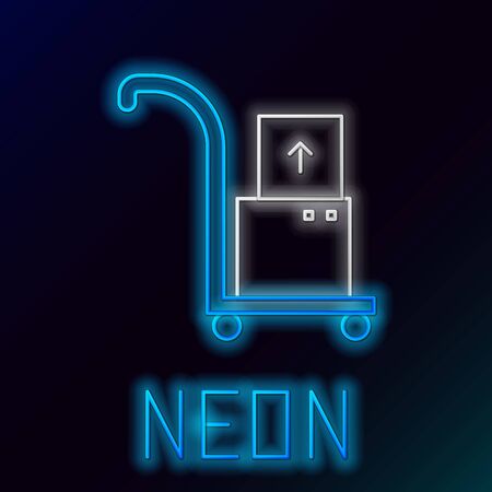 Blue glowing neon line Hand truck and boxes icon isolated on black background. Dolly symbol. Colorful outline concept. Vector Illustrationのイラスト素材